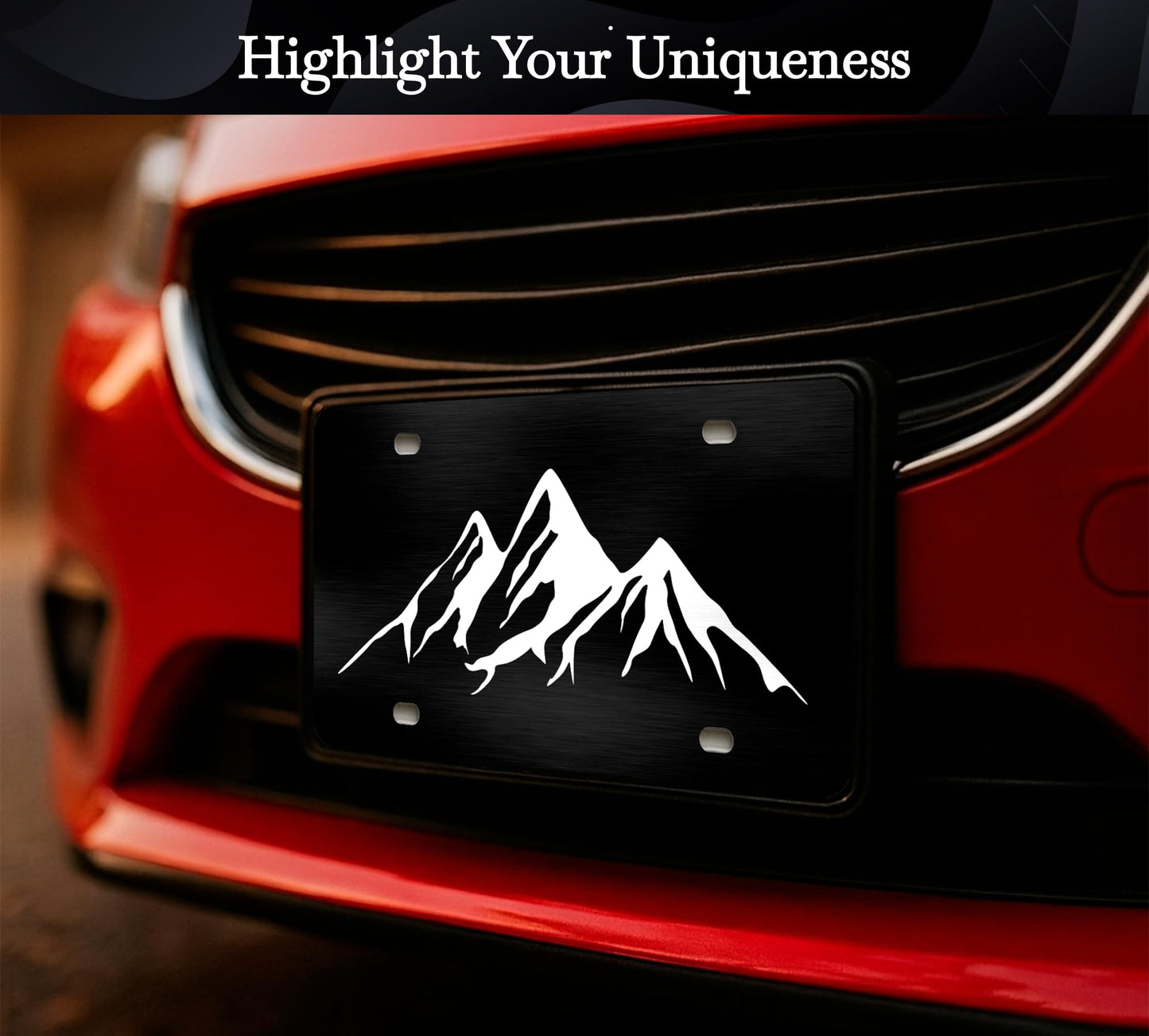 6x12.25 Inch Personalized Mountains License Plate Frame - Black and White Mountain License Plate Frames with 4 Holes and Screw