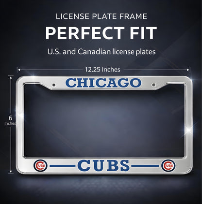 6x12.25 in Chicago Cubs License Plate Frame – Stainless Steel