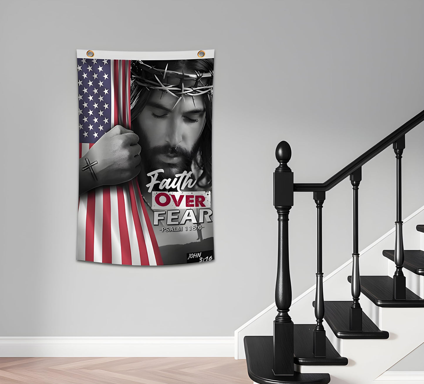 3x5 Feet Faith Over Fear Polyester Flag with 2 Brass Grommets - American Single Sided Flags for Outside or Inside - Decorations Flag Banner