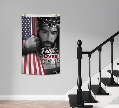 3x5 Feet Faith Over Fear Polyester Flag with 2 Brass Grommets - American Single Sided Flags for Outside or Inside - Decorations Flag Banner