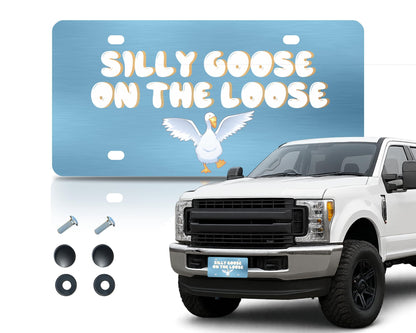 6x12.25 Inch Personalized Funny Silly Goose on The Loose License Plate Frame with 4 Holes and Screws - Decorative License Plate Frame Front