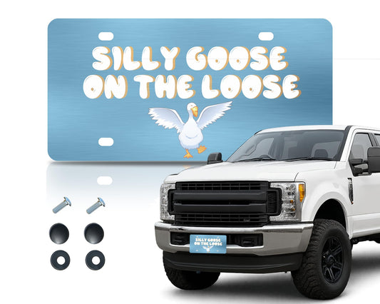 6x12.25 Inch Personalized Funny Silly Goose on The Loose License Plate Frame with 4 Holes and Screws - Decorative License Plate Frame Front