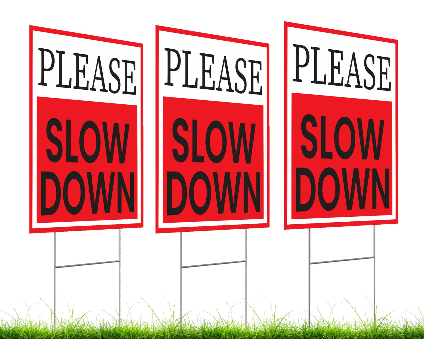 3 Pack 12x16 Double-Sided Please Slow Down Sign with Metal Wire H-Stakes - Children At Play Safety signs for Street Plastic Signs