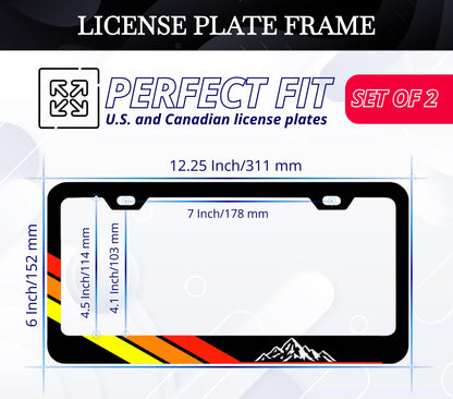 Set of 2 Tri-Color Personalized Car License Plate Frame - Stainless Steel Plate Frame with Screws 6 x 12.25 inches and 2 Holes and Screw