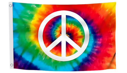 3x5 Feet Peace TieDye Polyester Flag with 2 Brass Grommets - Garden Decor Porch Lightweight Flag Rainbow Hippie Flags For Outdoors Decorative