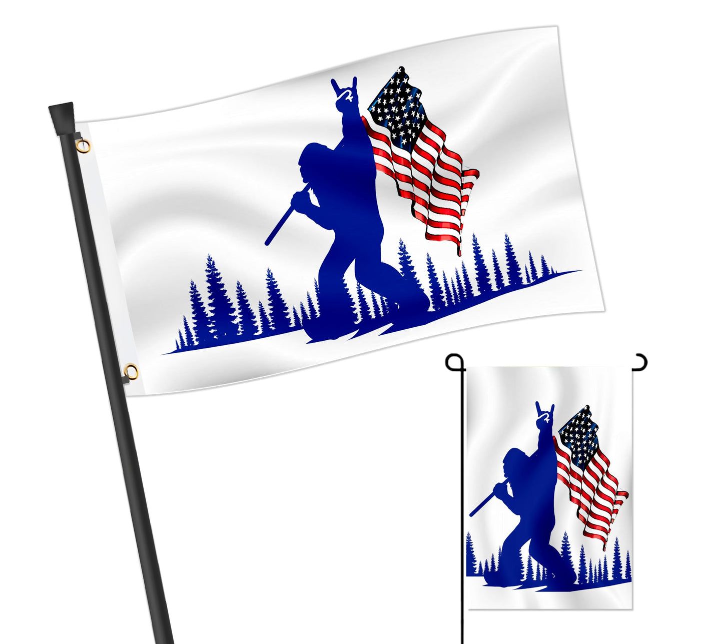 2X Single Sided 3x5 Ft and 12x18 Inches Funny Blue Bigfoot Polyester Flag - American Flags Outdoor Banner Decor with Brass Grommets