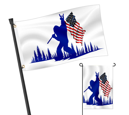 2X Single Sided 3x5 Ft and 12x18 Inches Funny Blue Bigfoot Polyester Flag - American Flags Outdoor Banner Decor with Brass Grommets