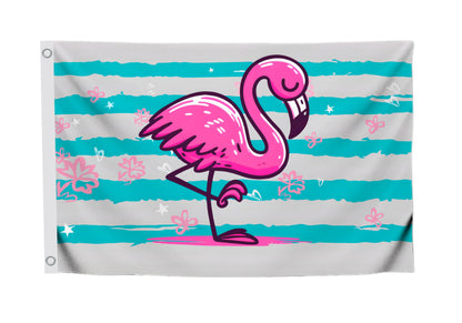 3x5 Feet Pink Flamingo Flag with 2 Brass Grommets - Single Sided Banner Tropical Bird Flower Stripe Flags - Big Flag Outdoor Indoor