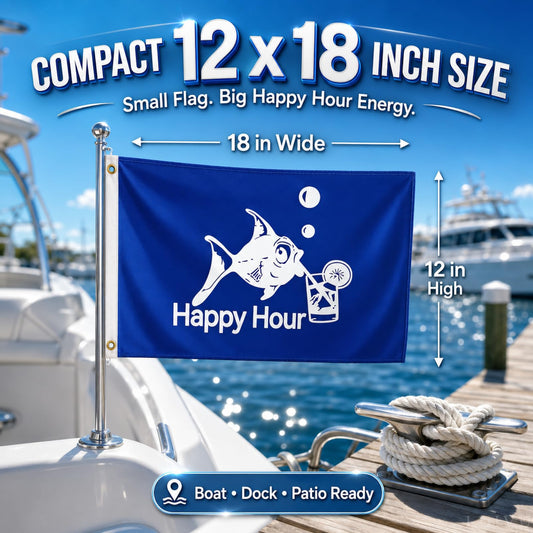 12x18 in Happy Hour Fish Flag – Double-Sided Boat & Garden Flag