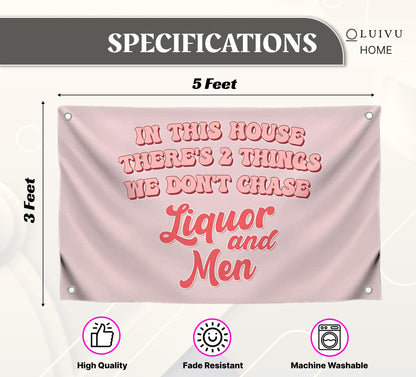 3x5 FT Liquor and Men Flag with 4 Brass Grommets - Meme Tapestries Funny Single Sided Flag Banners for Room Teen - Funny Tapestry for Bedroom