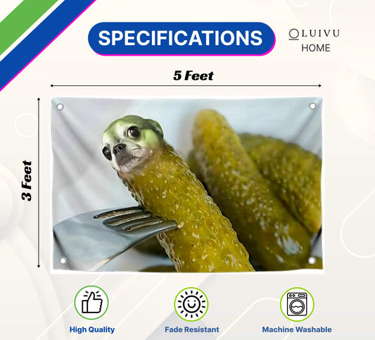 3x5 feet Funny Dog Cucumber Meme Flag with Four Brass Grommets - Single Sided Meme Cool Tapestry Wall Decoration Funny Banner with Animal