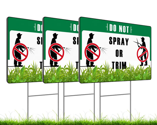 Set of 3 Double Sided Do Not Spray or Trim Sign with Metal Stake 12x8 Inches - Double Sided Plant Sign or Plastic Garden Plastics Garden Signs