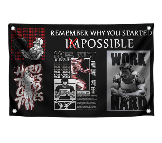 3x5 Feet Motivational Gym Polyester Flag "Remember Why You Started" with Four Brass Grommets - Schwarzenegger Banner for Gym.Work Hard Wall Decoration
