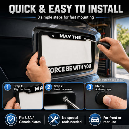 6x12.25 in May The Force Be With You License Plate Frame – Stainless Steel