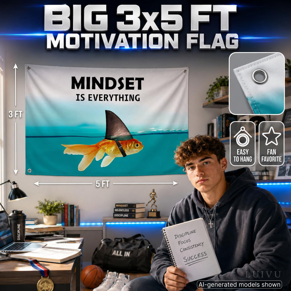 3x5 ft Mindset Is Everything Motivational Flag – Office & Gym Wall Banner
