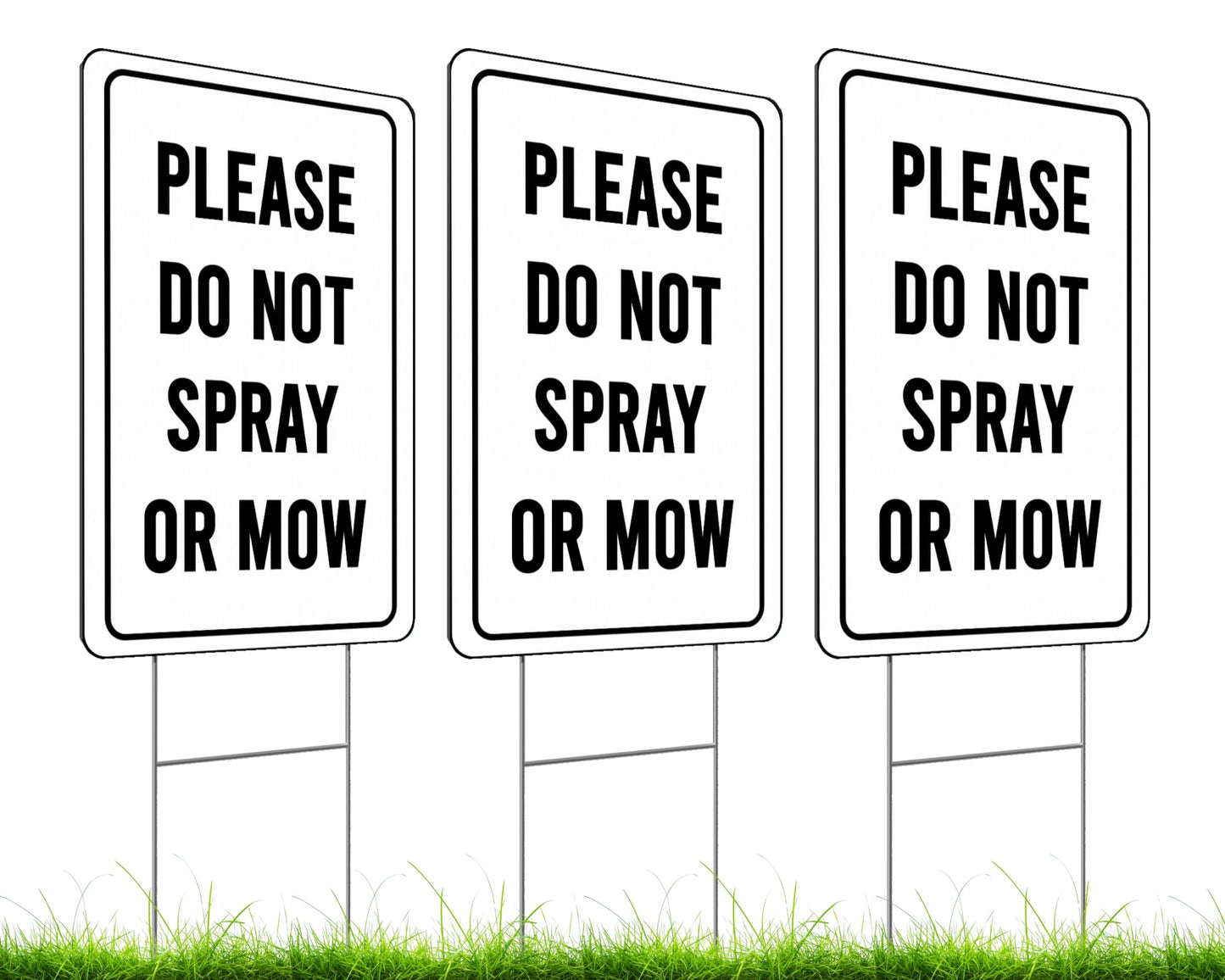 Set of 3 Double Sided Please Do not Spray or Mow Sign with Metal Stakes - 12x8 Inches Plastics Garden Signs Outdoor or Indoor for Lawn Yard