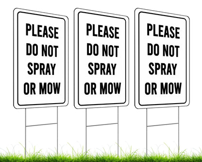 Set of 3 Double Sided Please Do not Spray or Mow Sign with Metal Stakes - 12x8 Inches Plastics Garden Signs Outdoor or Indoor for Lawn Yard