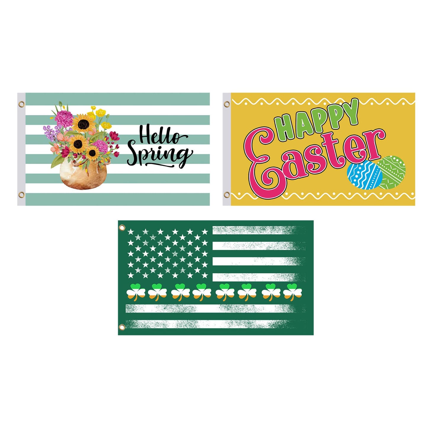 Set 12X Seasonal Flags 3x5 Feet. Spring Summer Fall Winter Halloween Christmas Polyester/Nylon Flag with 2 Grommets.Single Sided Flags for All Seasons