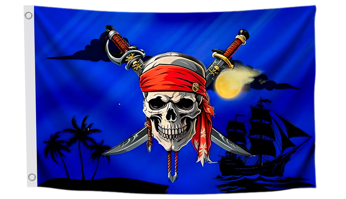 3x5 Feet Pirate Polyester Flag with 2 Grommets - Pirate Ship Flag Cross Knife Flags for Indoor or Outdoor - Pirate Single Sided Flags Skull