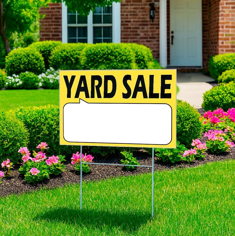Set of 3 Double Sided 12x16 Inches Plastic Yard Sale Signs with Metal H-Stakes