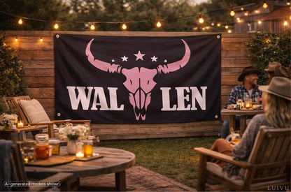 3x5 ft Western Pink Bull Skull Flag – Cowboy Wall Banner