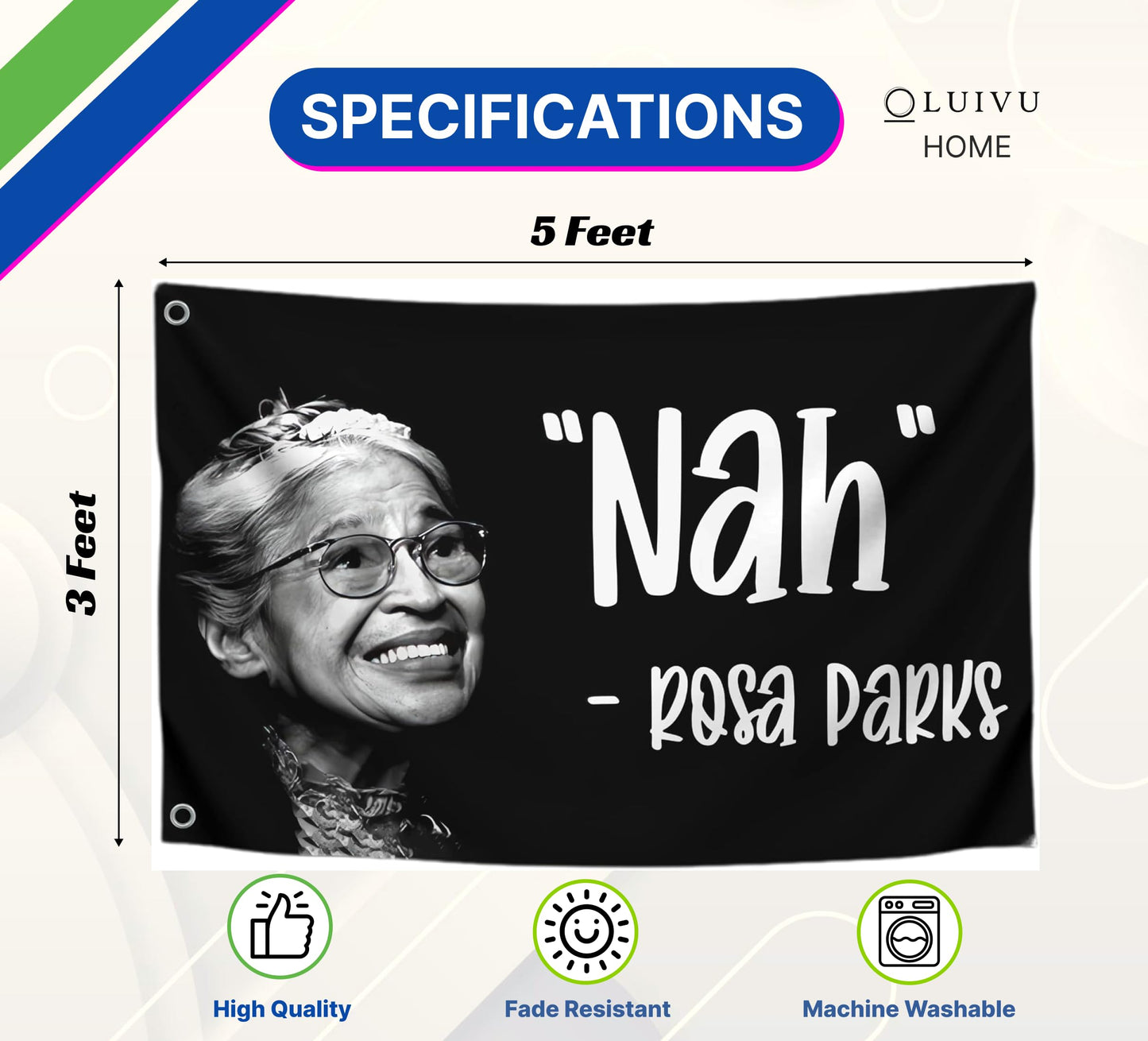 Rosa Parks Nah Quote Funny Polyester Flag Indoor Outdoor - 3x5 Feet Banner with 2 Brass Grommets - Cool Single Sided Flags for Room Tapestry