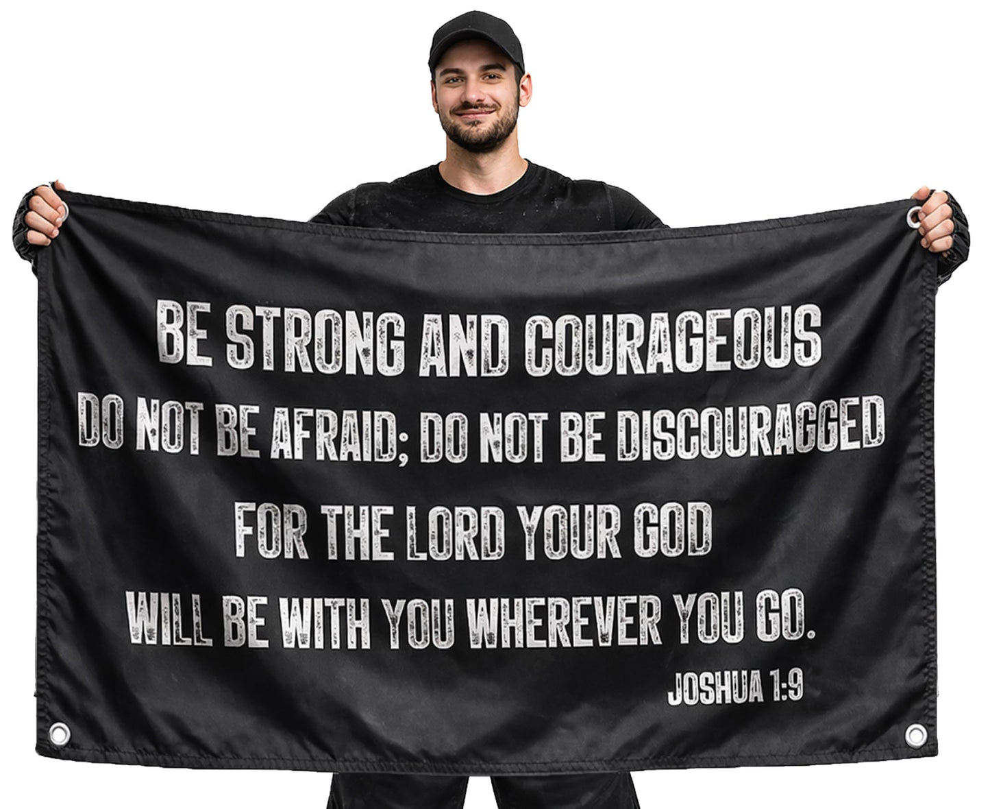 3x5 Feet Be Strong and Courageous Scripture Wall Polyester Flag with 4 Grommets - Masculine Single Sided Banner for Room - Motive Wall Decorations