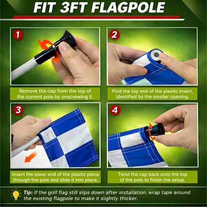 Set of 4 Double Sided 8x6 Inches Checkered Golf Polyester Flag - Mini Practice Putting Green Flags for Yard in 420D Nylon - Small Banner Checkered