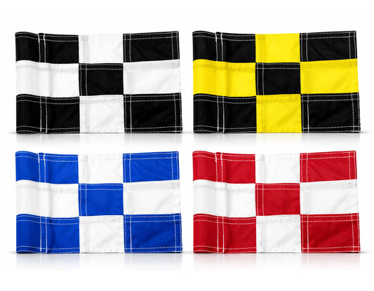 Set of 4 Double Sided 8x6 Inches Checkered Golf Polyester Flag - Mini Practice Putting Green Flags for Yard in 420D Nylon - Small Banner Checkered