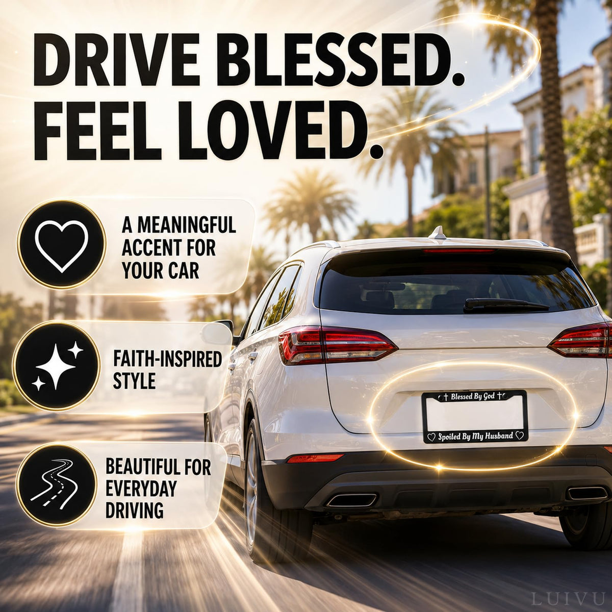 6x12.25 in Blessed by God, Spoiled by My Husband License Plate Frame – Black