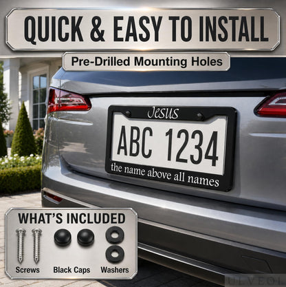 6x12.25 in Jesus The Name Above All Names License Plate Frame – Black Aluminum