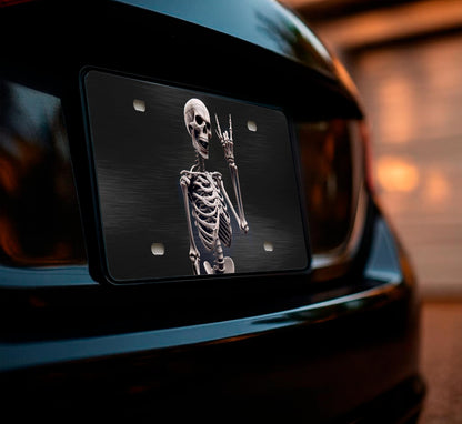Personalized Human Skeleton Black License Plate Frame. Funny Halloween Skull Front License Plate Frames Designs with 4 Standard Slotted Mounting Holes