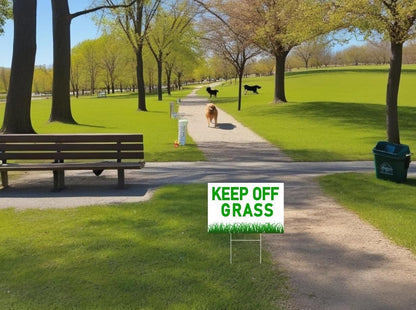 Set of 3 Please Keep Off Grass Signs with Metal Wire H-Stakes - 12x8 Inch Plastic Coroplast Security Please Stay Off My Grass - No Pet Pooping