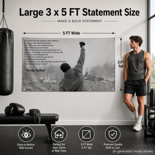 3x5 ft Rocky Motivational Gym Flag – Boxing Wall Banner for Home Gym & Dorm