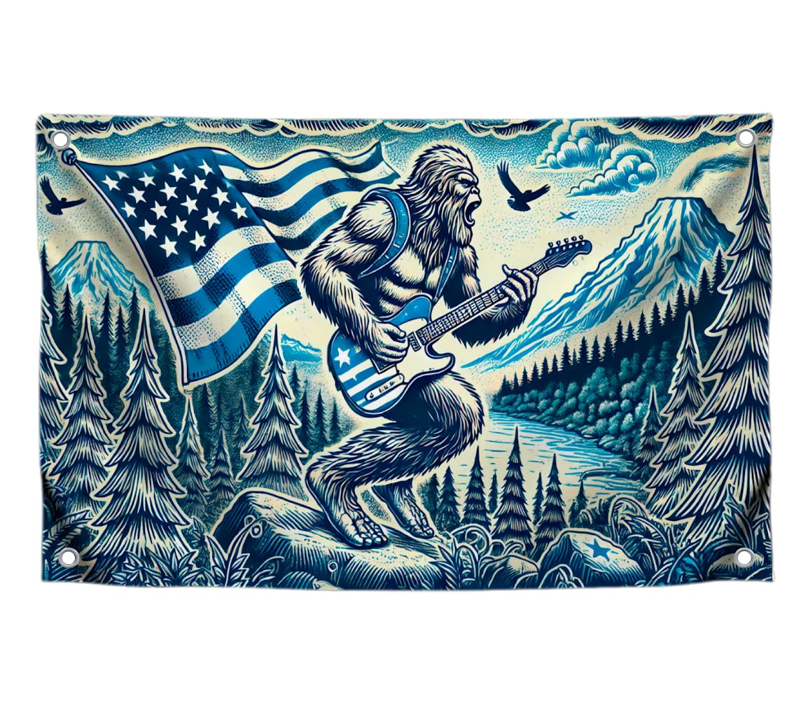 3x5 Ft Single Sided American Bigfoot Polyester Flag with 4 Brass Grommets - USA Decoration Musical Banner for Seasonal Outside or Outdoor