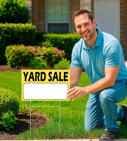 Set of 3 Double Sided 12x16 Inches Plastic Yard Sale Signs with Metal H-Stakes
