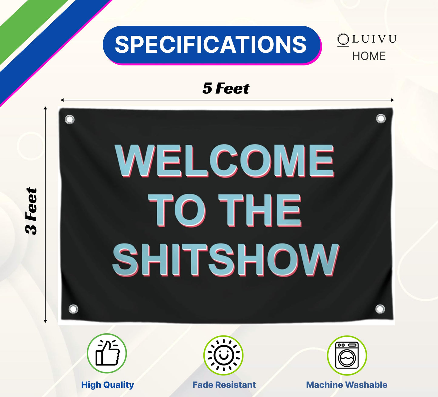 Man Cave Tapestries Funny Gamer Polyester Banner - Welcome To The Shitshow - Party Flags Single Sided College Dorm Rooms Decor - 3x5 Ft Flag