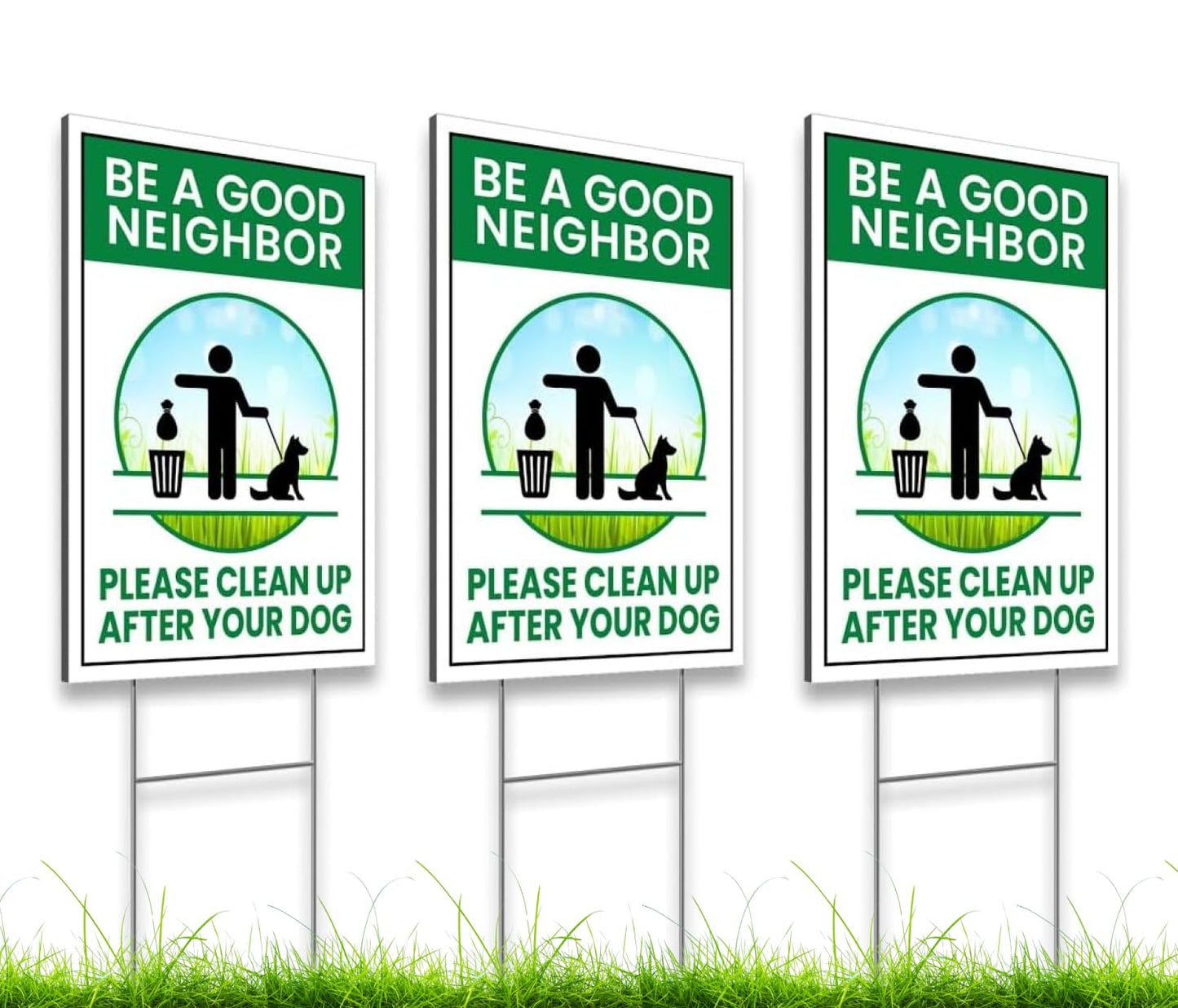 12x8 3X Neighbor Clean Up After Your Dogs Plastic Signs - No Dog Poop Double Sided Sign for Yard - No Dogs Allowed or Keep off Grass Sign