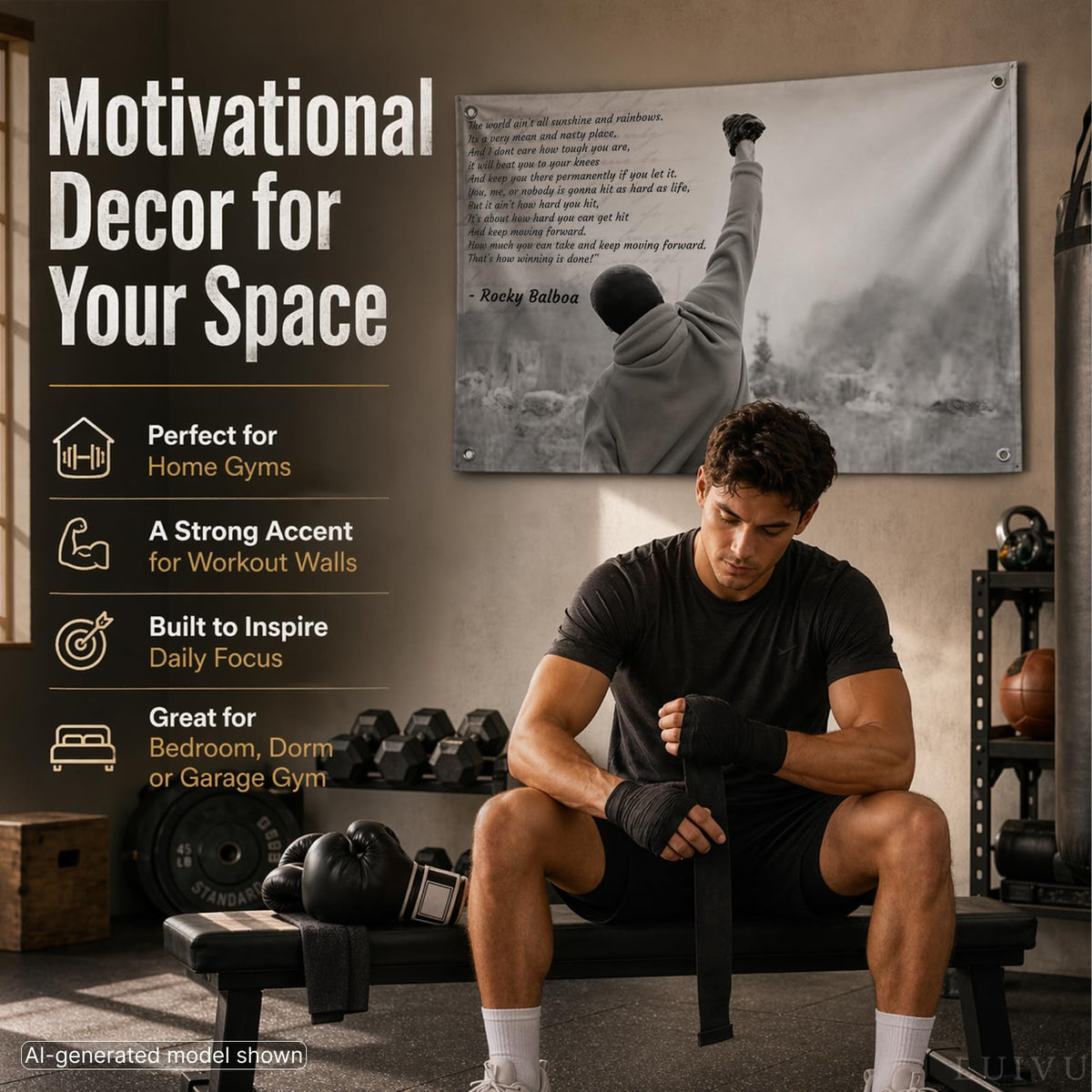3x5 ft Rocky Motivational Gym Flag – Boxing Wall Banner for Home Gym & Dorm