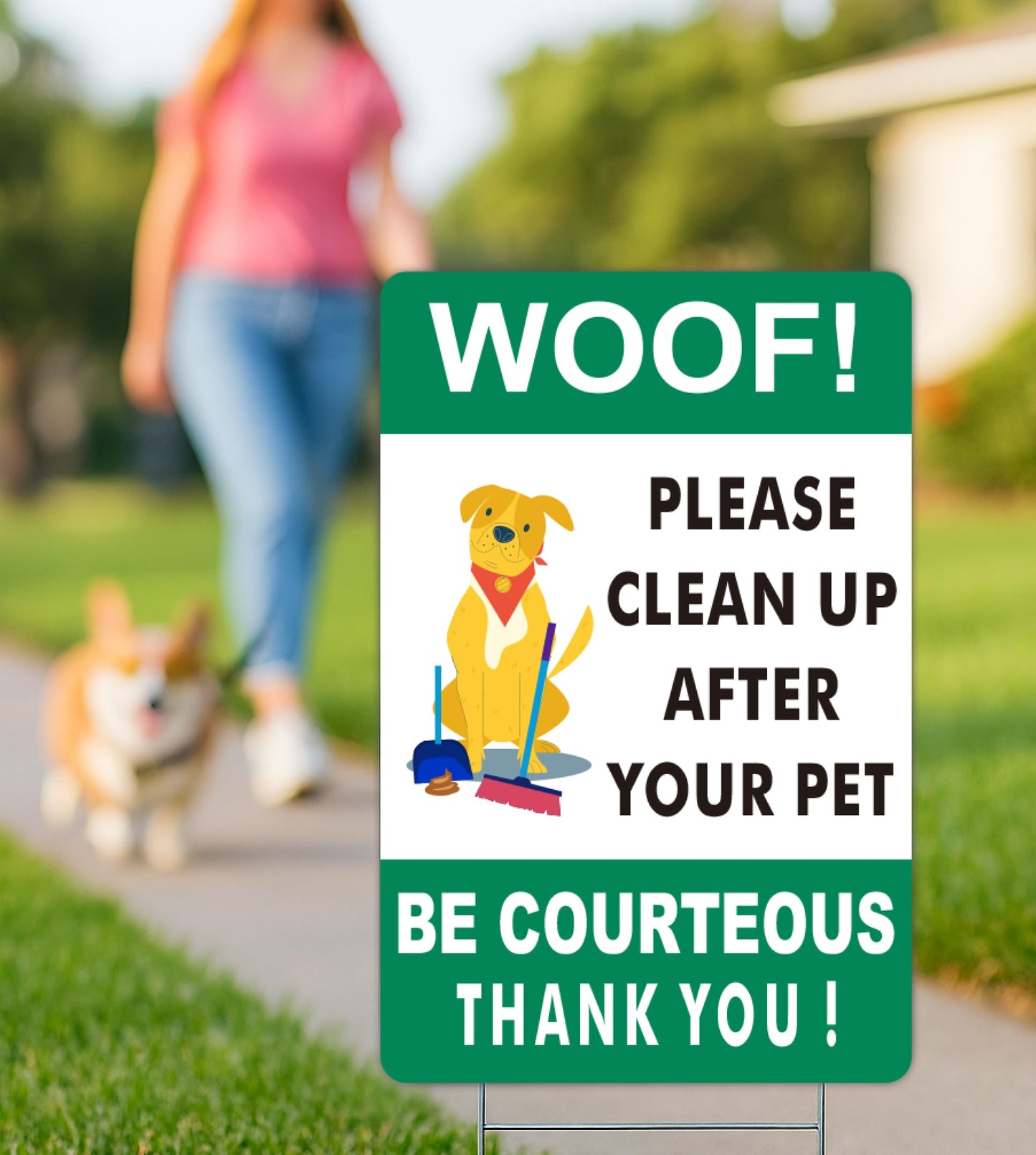 3X Double Sided 12x8 Please Clean Up After Your Pet Sign - Lawn Fun Pet Plastic Signs - Signs to Curb Your Dog with Metal H-Shaped Stakes