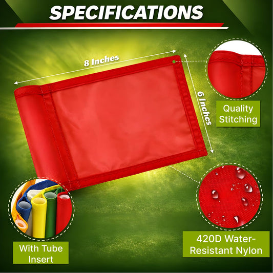 Set of 4 Single Sided 8x6 Inches Solid Golf Polyester Flag - Mini Putting Green Flags for Backyard Practice in 420D Nylon - Small Banner Solids