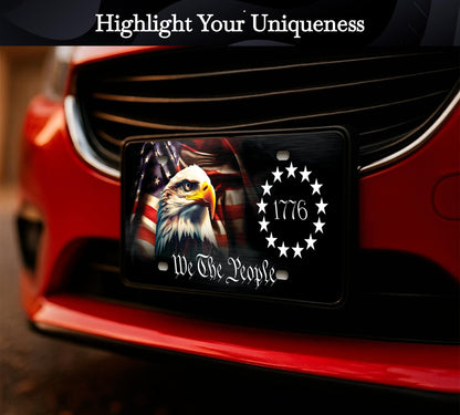 6x12.25 Inch American Vanity Aluminum Car License Plate Frame with 4 Holes and Screws for Front We The People