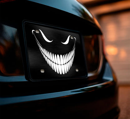 Personalized Front Black Cheshire Cat License Plate Frame - Car Frames Evil Cheshire Cat Smile with 4 Standard Slotted Mounting Holes