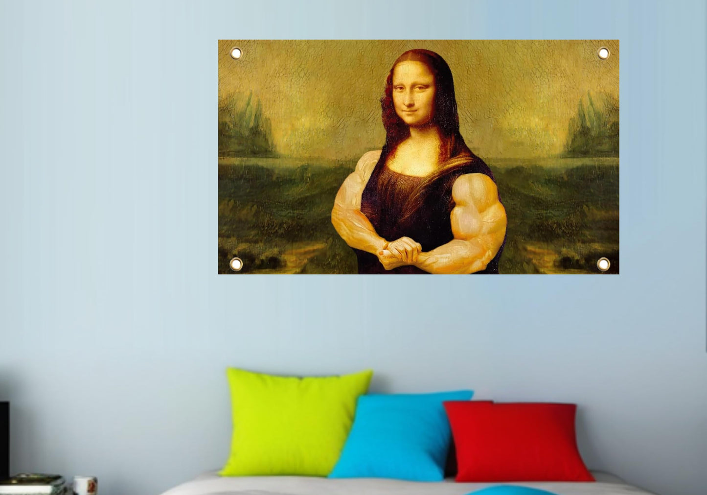 Mona Lisa Funny Flag 3x5 Ft - Durable Man Cave Wall Polyester Flags with 4 Brass Grommets - College Dorm Room Decor Tapestry - Mem Single Sided Flag