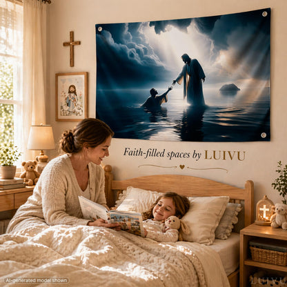 3x5 ft Jesus Walking on Water Flag – Christian Wall Banner