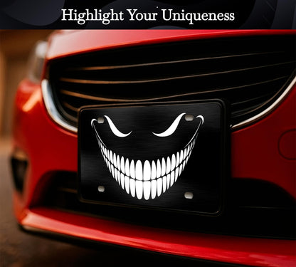 Personalized Front Black Cheshire Cat License Plate Frame - Car Frames Evil Cheshire Cat Smile with 4 Standard Slotted Mounting Holes