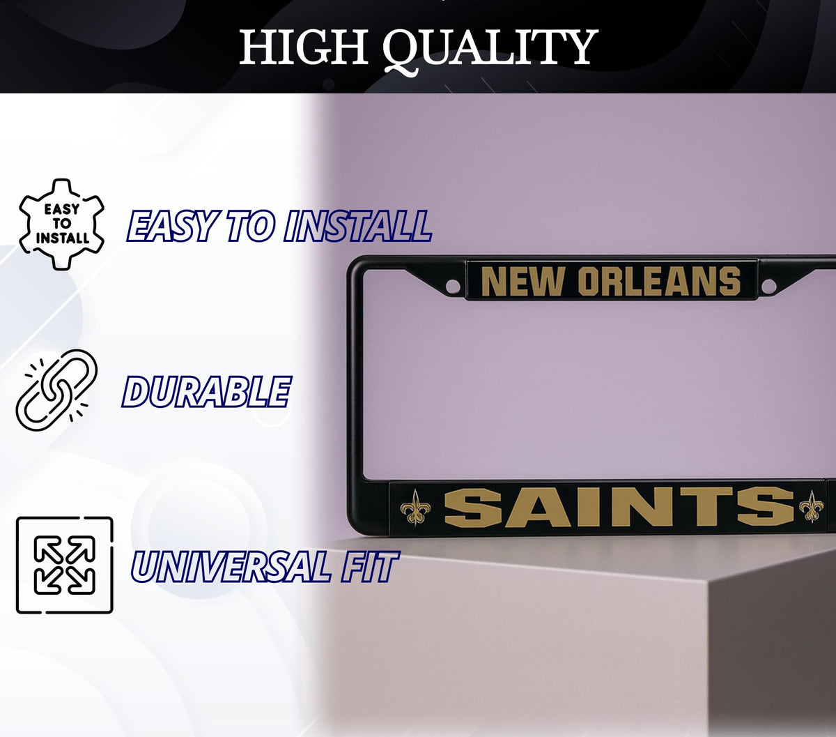 6x12.25 in New Orleans Saints License Plate Frame – Stainless Steel