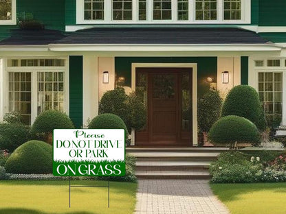 Set of 3 Please Do Not Drive or Park on Grass Yard Plastic Signs with Metal Wire H-Stakes - 8x12 inch Keep off Grass Sign. No Parking Signs with Stand
