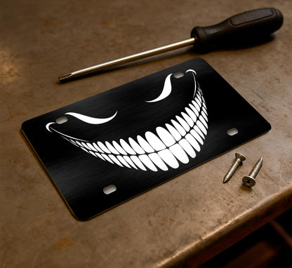 Personalized Front Black Cheshire Cat License Plate Frame - Car Frames Evil Cheshire Cat Smile with 4 Standard Slotted Mounting Holes