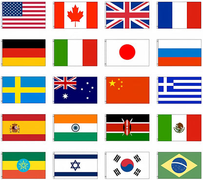 International 3x5 Flag Set of 20 Country Countries Polyester Flags Grommets Banner Brass Grommets House Banner Brass Grommets Fade Resistant